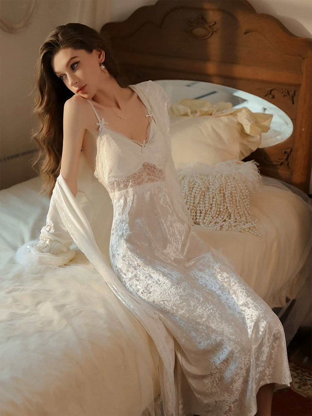 velvet and lace wedding dresses White Modest Lace Wedding Dress