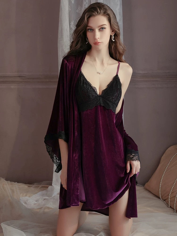 طقم مخملي شمواه دانتيل