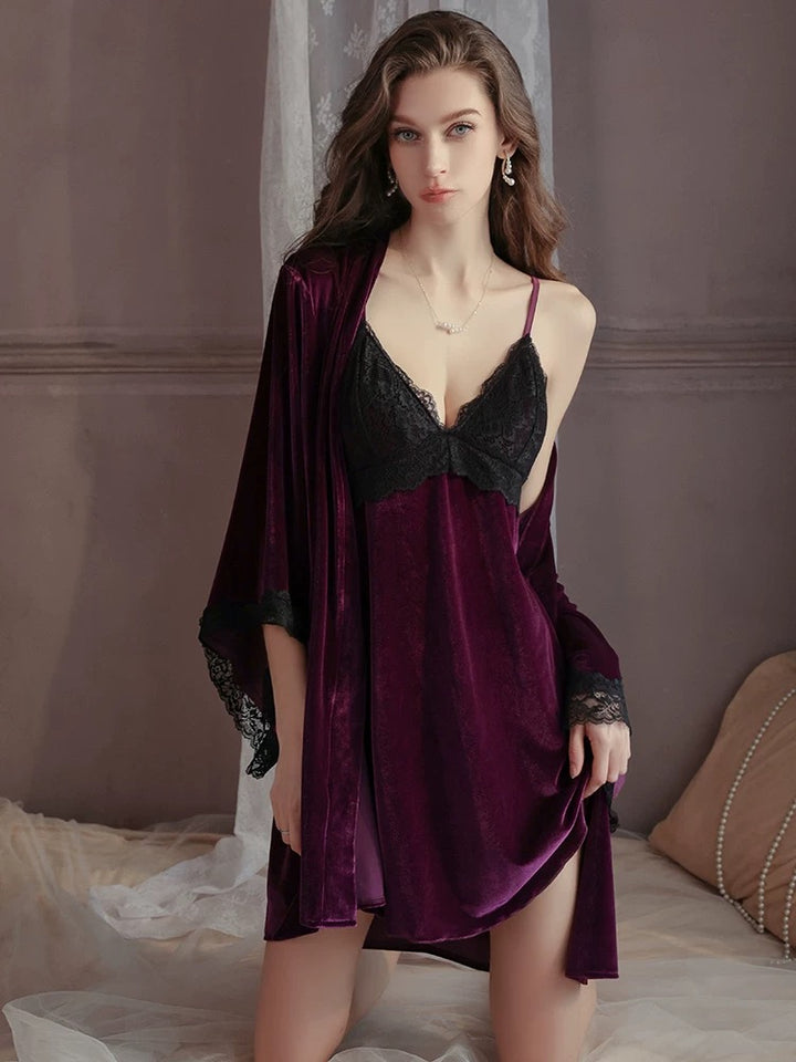 طقم مخملي شمواه دانتيل