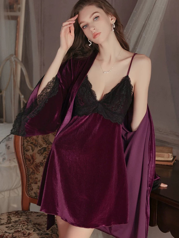 طقم مخملي شمواه دانتيل